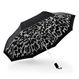 Kobold White Leopard Print Folding Parasol Umbrella Manual Open Double Layer Canopy Light - Windproof Compact Sun/Rain Umbrellas with Teflon Coating