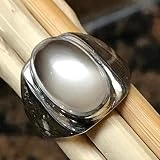 Natural Shimmering True Moonstone, Grey Orthoclase Moonstone 925 Sterling Silver Unisex Ring 7