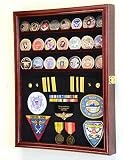 Challenge Coin/Medals/Pins/Badges/Ribbons/Insignia/Buttons Chips Combo Display Case Box Cabinet (Cherry Finish)