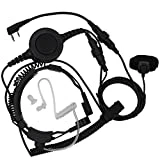 Tenq Military Grade Tactical Throat Mic Headset/earpiece with Big Finger PTT for Baofeng Radios Walkie Talkie 2 Pin Jack