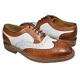 Tan and White Wing Tip Spectators by Paul Malone . 100% Leather