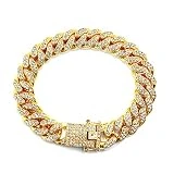 HUAMING 12mm Gold Plated Hip Hop Iced Out CZ Lab Diamond Miami Cuban Link Chain Bracelet for Men and Women Gold 10inch