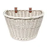 Colorbasket 01570 Adult Front Handlebar All Wicker Bike Basket, Hand Woven, Adjustable Leather Straps, White