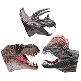KELIWOW Dinosaur Hand Puppets Toy Realistic Soft Rubber T.Rex Triceratops Dilophosaurus Dinosaur Toys for Kids Boys Girls Dino Head Glove Toys (3 Pack)