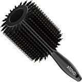 Xtava 55mm (2 Inch) Natural Double Bristle Hair Brush - Volumizing and Detangling Blow Dryer Round Brush with Soft Boar Bristle - Professional Blow Drying Hair Brushes for Fine Thick or Curly Hair