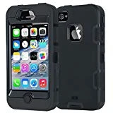 iPhone 4 Case,Apple iPhone 4 4S Case,Shockproof Heavy Duty Combo Hybrid Defender High Impact Body Rugged Hard PC & Silicone Case Protective Cover for Apple iPhone 4 4S (Black)