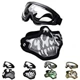 Outgeek Airsoft Half Face Mask Steel Mesh and Goggles Set for Halloween and Xmas(Skull Set)