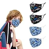 Kids Face Cute Mask Reusable, 4PCS Toddler Child Youth Baby Teen Childrens Boys Girls Cotton Pink Cloth Anime Adjustable Dinosaur Designer Dust Sports Washable Animal Kawaii Unicorn Shark(Navy)