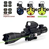 THEA 4-16x50 Tactical Rifle Scope Red/Green Illuminated Range Finder Reticle W/Green Laser and Holographic Reflex Dot Sight (12 Month Warranty)