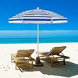 MOVTOTOP Beach Umbrella, 6.5ft Beach Umbrella with Sand Anchor & Tilt Mechanism, Portable UV 50+ Protection Beach Umbrella with Carry Bag for Patio Garden Beach Outdoor Blue/White