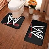 Yy10 Bathroom Rug Set 2 Piece, U-Shaped Toilet Pedestal Rug- WWE Logo Print Flannel Bath Mat Washable Non Slip, for Tub, Shower 23.6' X 15.7'