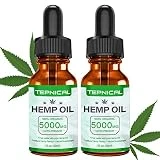 Hemp Oil with 5000mg of Organic Hemp Extract for Pain, Anxiety & Stress Relief - 100% Natural Hemp Oil Drops, Helps with Sleep, Skin & Hair(2-Pack/60ML)