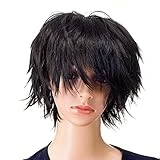 SWACC Unisex Fashion Spiky Layered Short Anime Cosplay Wig for Men and Women (1B-Off Black)