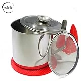 eatelle Cooking Oil Container and Bacon Grease Keeper with Strainer, Stainless Steel Frying Oil Storage Can - Fat Jar 1.25 Quart - 5 Cups, Food Strainer and Oil Separator + Red Silicone Mitt and Mat