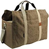 INNO STAGE Free-Standing Firewood Log Carrier Bag - 22 oz Thickened Waxed Canvas Fire Wood Holder Tote with Adjustable Cotton Shoulder Strap and Soft Handles