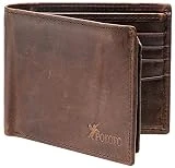 RFID Blocking Genuine Leather Bifold Wallet for Men with Zipper and 2 ID Windows (Dark brown with back pocket)