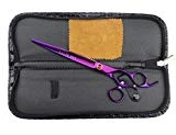 LILYS PET HIGH-END Series 8.0-Inch Japanese 440C 360° Bamboo Swivel Professional Pet Grooming Straight Cutting Scissor with Delicate Red Screw (Purple)