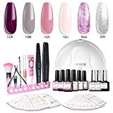 Modelones Gel Nail Polish Kit with UV Light - 4 Elegant Colors and 2 Glitter Gel, Matte Top Coat, Base Top Coat, 24W Nail Lamp, Upgraded Manicure Tools in Storage Bag