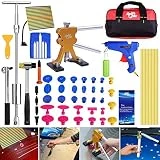 Super PDR 51Pcs Paintless Dent Repair Tools Kit, Golden Dent Lifter Slide Hammer 2 in 1 T-Bar Tool with Hot Melt Glue Gun Glue Stick for Auto Body Dent Repair or Hail Damage