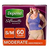 Depend Silhouette Active Fit Adult Diapers for Women, Moderate Absorbency, S/M, Beige, 60 Count