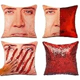 Tiaronics Magic Reversible Sequins Mermaid Pillow Cases Throw Pillow Covers Decorative Pillowcase 4040cm(1616') (Nicolas Cage/Red)