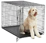 XL Dog Crate | MidWest iCrate Folding Metal Dog Crate w/ Divider Panel, Floor Protecting Feet & Leak Proof Dog Tray | 48L x 30W x 33H Inches, XL Dog Breed, Black