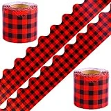 Elcoho 2 Rolls Buffalo Plaid Bulletin Board Border Red and Black Check Plaid Border Trim for Classroom Decoration, 131.2 feet in Total