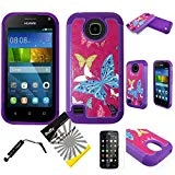 For Huawei Union Y538 ITUFFY (TM) 3items Combo: Screen Protector + Stylus Pen + Dual Layer Impact Resistance Hybrid Armor Case (Purple Color Butterfly)