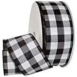 Morex Ribbon Cambridge Wired Plaid Ribbon, 2.5' x 50 yd, Black Gingham
