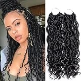 6 Packs Goddess Locs Crochet Hair Wavy Curly Faux Locs Crochet Braids Synthetic Hair Extensions Dreadlocks Crochet Locs Low Temperature Braiding Hair (14' (6 Packs), 1B)