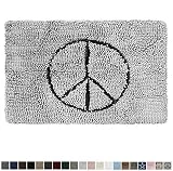 Gorilla Grip Original Indoor Durable Chenille Doormat, 48x30, Absorbent Washable Inside Mats, Low-Profile Rug Doormats for Entry, Mud Room Mat, Back Door, High Traffic, Peace Sign Light Gray Charcoal